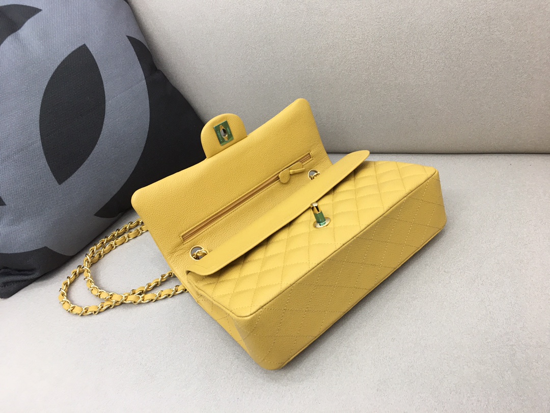 Medium Classic Flap Caviar Bag A01112 Yellow/Gold